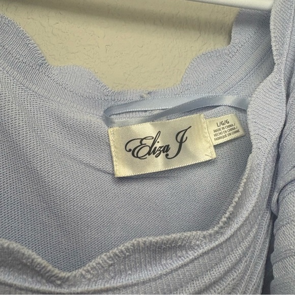 ELIZA J Women’s Baby Blue Off the Shoulder Sheath Dress Ruffle Neckline Size L - Picture 4 of 7